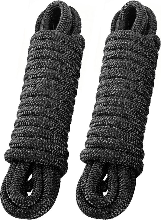 Dock Lines - 3/4" x 35' Marine Grade Nylon Boat Rope with 18" Loop | Heavy Duty, Fray Resistant, Easy Handling - Black - 2 Pack