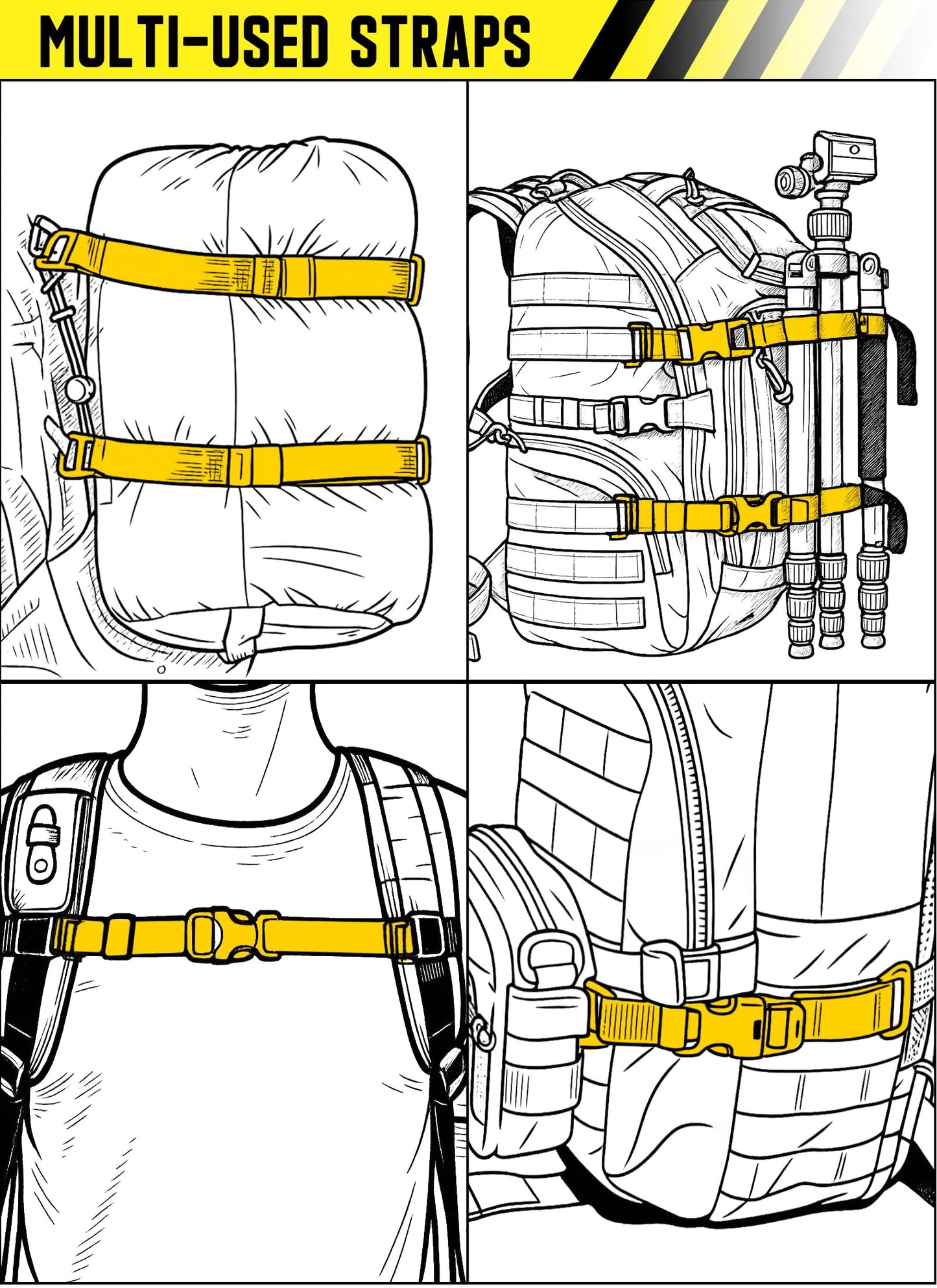 Pitozer Molle Attachment Strap for Tactical Military backpack 24"Adjustable