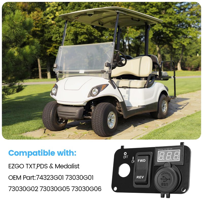briidea 3 in 1 Multifunctional Integrated Panel with DC 17V-55V Dual QC3.0 USB Fast Charger Socket, LED Wide Range Voltmeter & Forward Reverse Switch, Compatible with EZGO TXT, PDS & Medalist