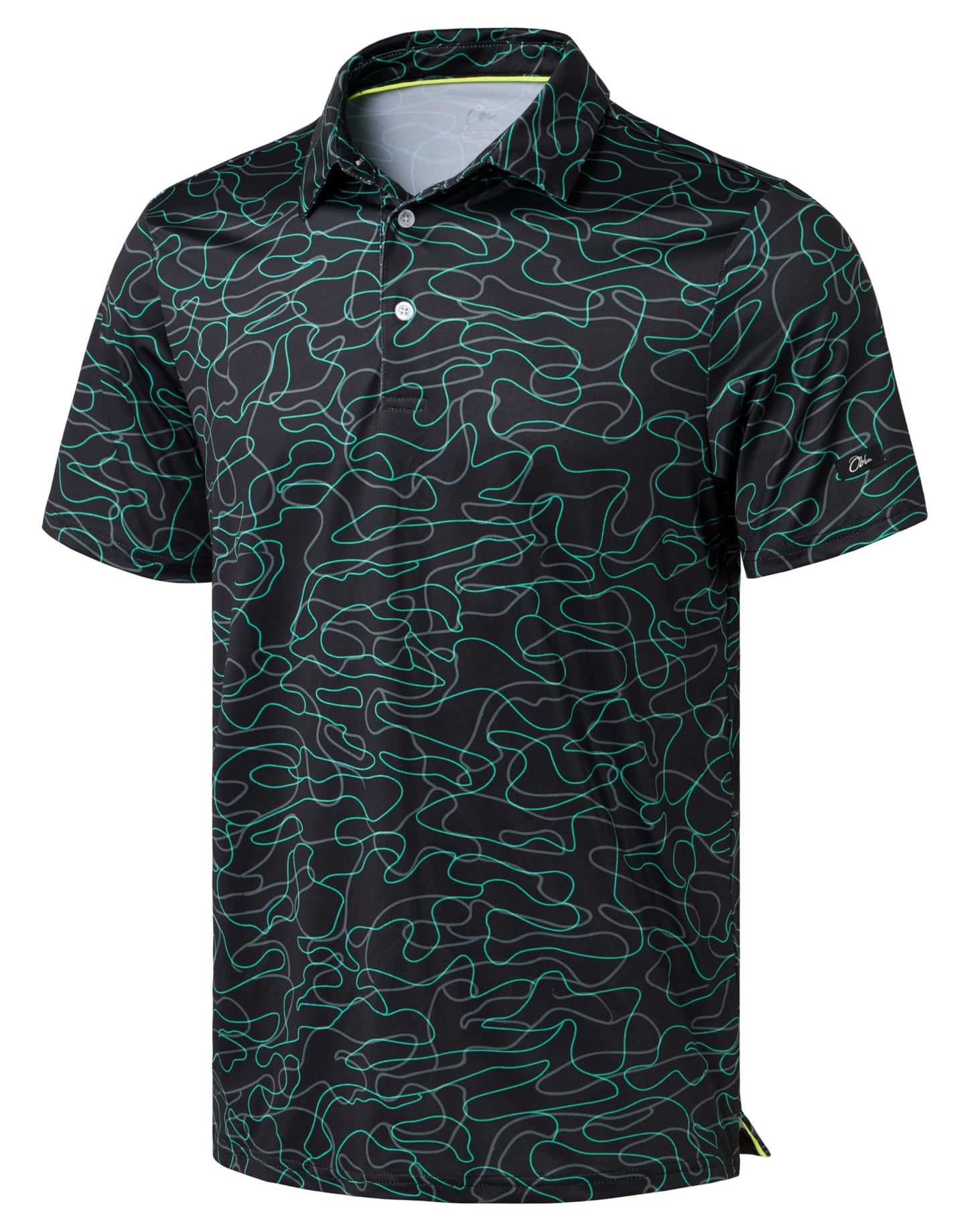 Obla Mens Golf Polo Shirts Short Sleeve Dry Fit Performance Moisture Wicking Casual Print Collared Golf Shirts for Men(Black Curve_4XL)