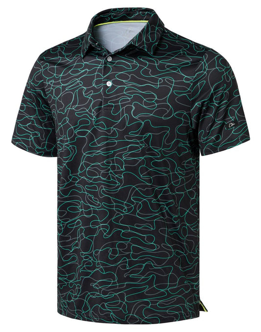 Obla Mens Golf Polo Shirts Short Sleeve Dry Fit Performance Moisture Wicking Casual Print Collared Golf Shirts for Men(Black Curve_S)