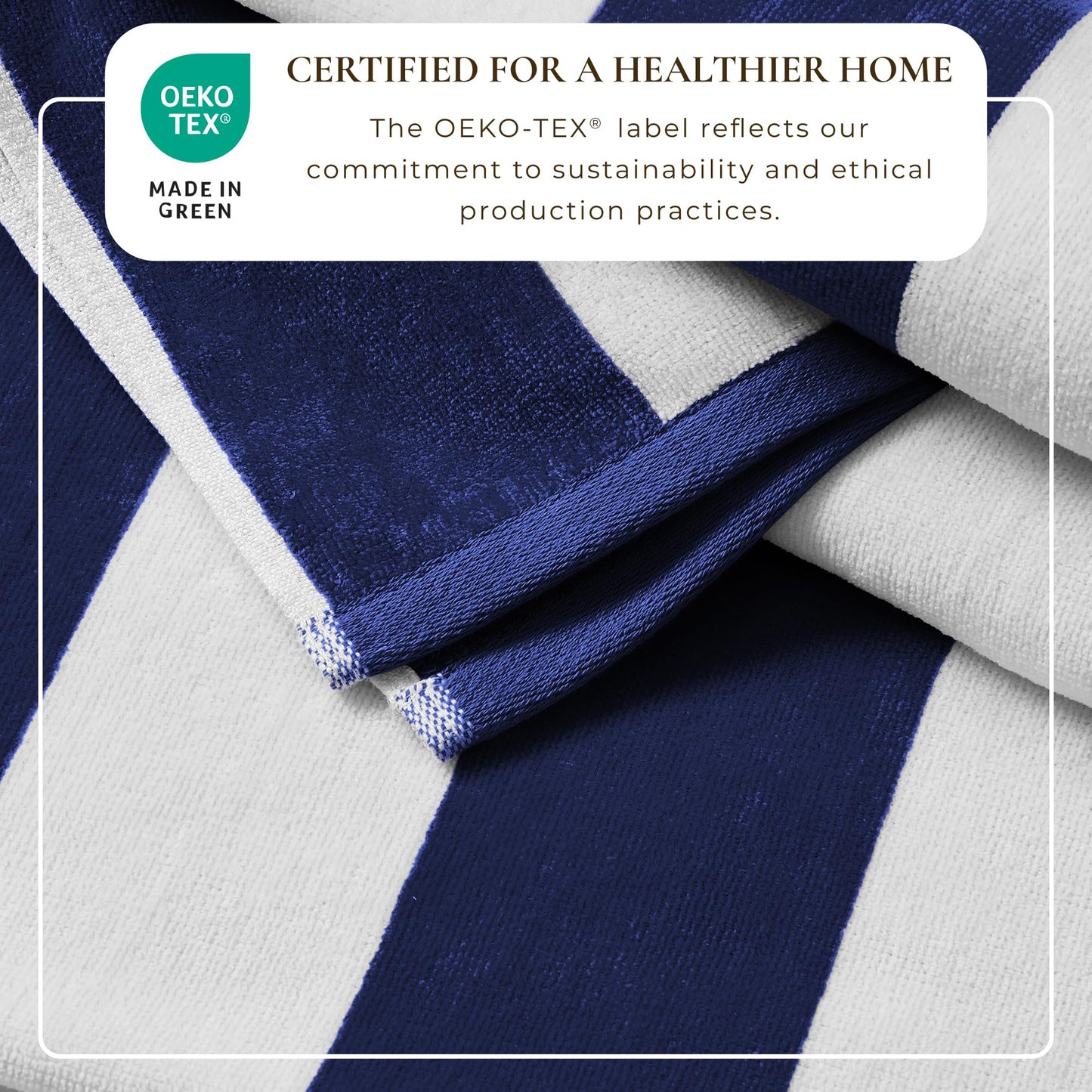 Great Bay Home 100% Cotton Velour 4 Pack Beach Towels 30" x 60" - Navy Cabana Stripe Pool Towels - Quick Dry, Large Swim Towels