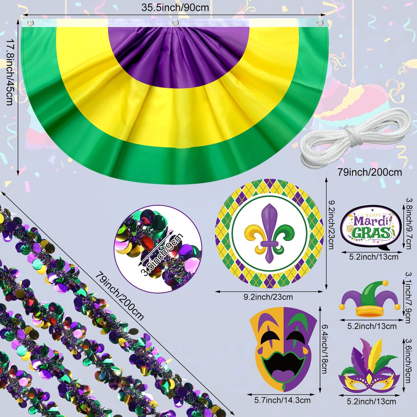 DoubleFill Mardi Gras Golf Cart Decoration Burlap Bunting Flag Purple Green Gold Tinsel Garland Golf Cart Stickers for Mardi Gras Parade Carnival Party Supplies