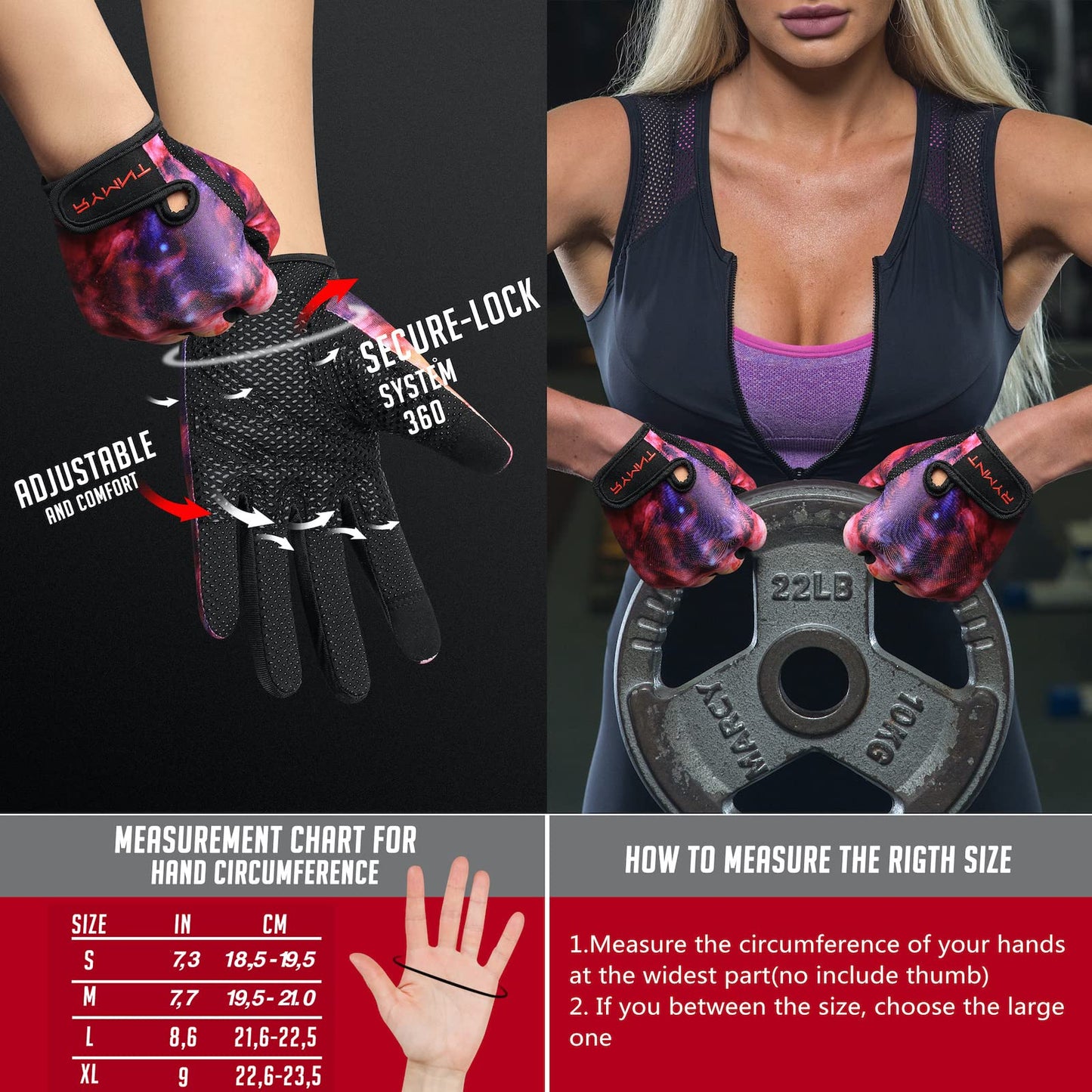 ZEROFIRE Full Finger Workout Gloves for Women Men - Weight Lifting Gloves with Full Cover Palm Protection & Extra Grip for Gym,Weightlifting,Fitness,Exercise,Training.Cycling.Galaxy-Small