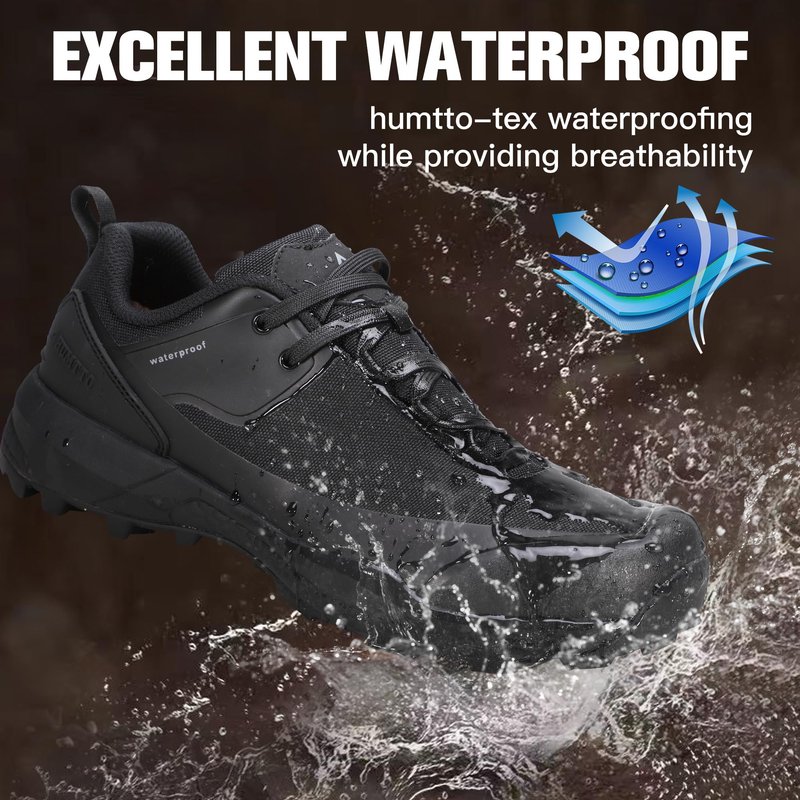 HUMTTO Men's All-Purpose Waterproof Hiking Shoes – Lightweight & Breathable Non-Slip Trekking Trail Shoes 13 Black