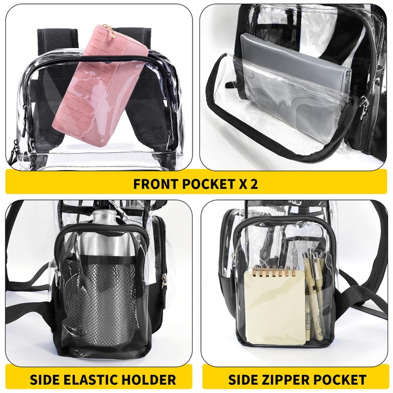 Vorspack Clear Backpack Heavy Duty - Extra Large Transparent Bookbag with Reinforced Bottom See Through Bag for College Workplace Security - Black