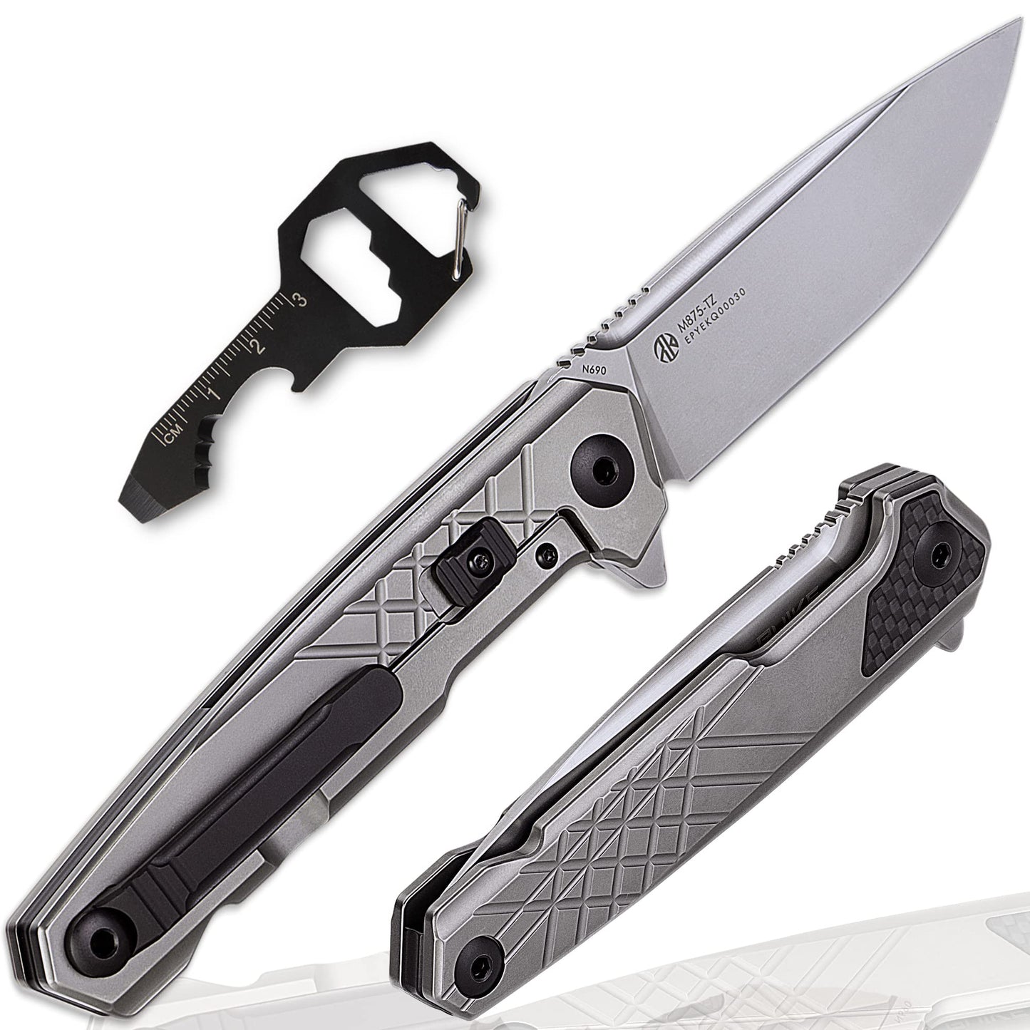 Ruike Tactical Folding Pocket Knife for Men,N690 Stainless Steel Blade,TC4 Titanium Alloy Handle,Frame Lock,Lightweight,Clip Belt Carry,Small Camping Cool Flipper Microtech Elemental Survival Hiking Hunting Outdoor Gadget Gear Tool Father Gifts