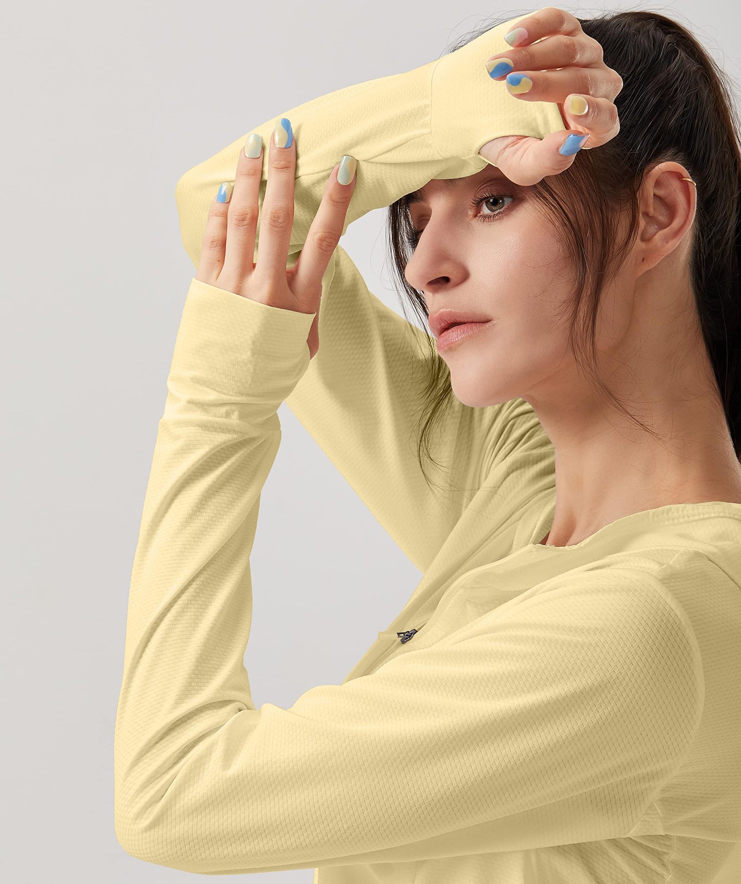 Soothfeel Women's UPF 50+ Sun Protection Hoodie Jacket Lightweight Long Sleeve Sun Shirt for Women with Pocket Hiking Outdoor Light Yellow 3XL