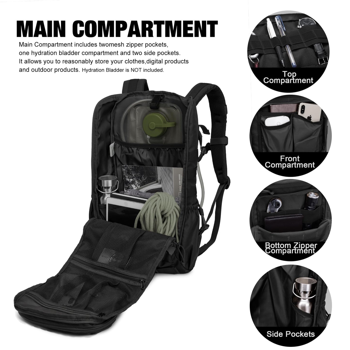 Mardingtop Tactical Backpacks Molle Hiking daypacks for Motorcycle Camping Hiking Military Traveling,25L Backpack