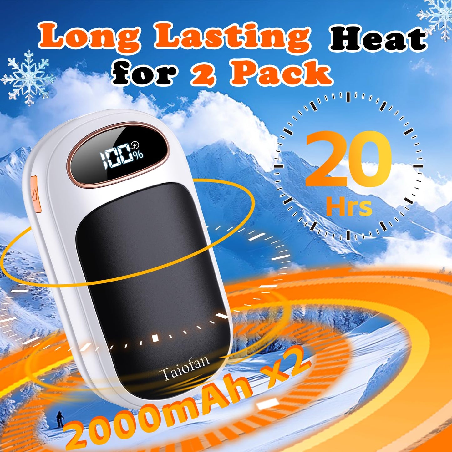 Taiofan Rechargeable Hand Warmer 2 Pack, LED Display & 4 Levels, Ultrathin Electric Hand Warmers Portable USB Pocket Heater Fits Gloves for Hunting Essentials, Camping, Raynauds, Gifts for Christmas
