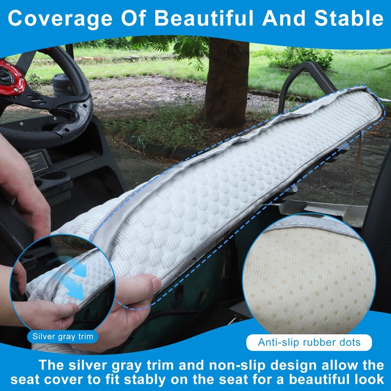 RIZINKART Golf Cart Seat Blanket for EZGO, Club Car, Enhanced Quality Material, 50.2''x 29.7'', Easy to Install and Clean, 4 Convenient Pockets, Gray Golf Cart Seat Covers, Double Non-Slip