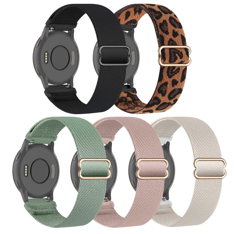 Kollody 5 Pack Nylon Watch Bands Compatible with Garmin Venu 3S/Venu 4(41mm)/2S/Forerunner 265S 42mm,18mm Soft Stretchy Sport Strap for Garmin Vivoactive 4S 40mm/Forerunner 255S 41mm Women Men