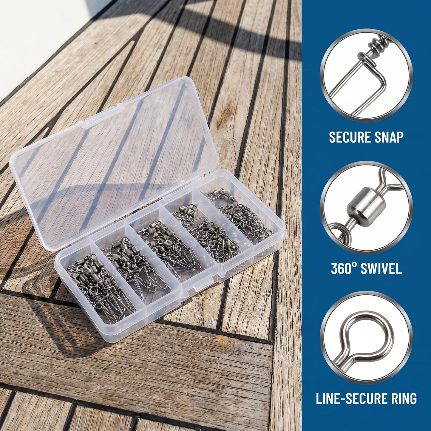 MOBOREST 110PCS Snap Fishing Swivels Stainless Steel Anti-Rust Quick swap