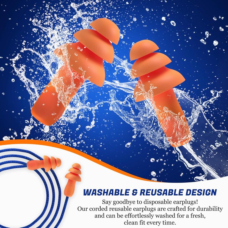 Reusable Ear Plugs for Shooting Range - 10 Pairs of Corded Hearing Protection for Gun & Construction Use | Noise Reduction
