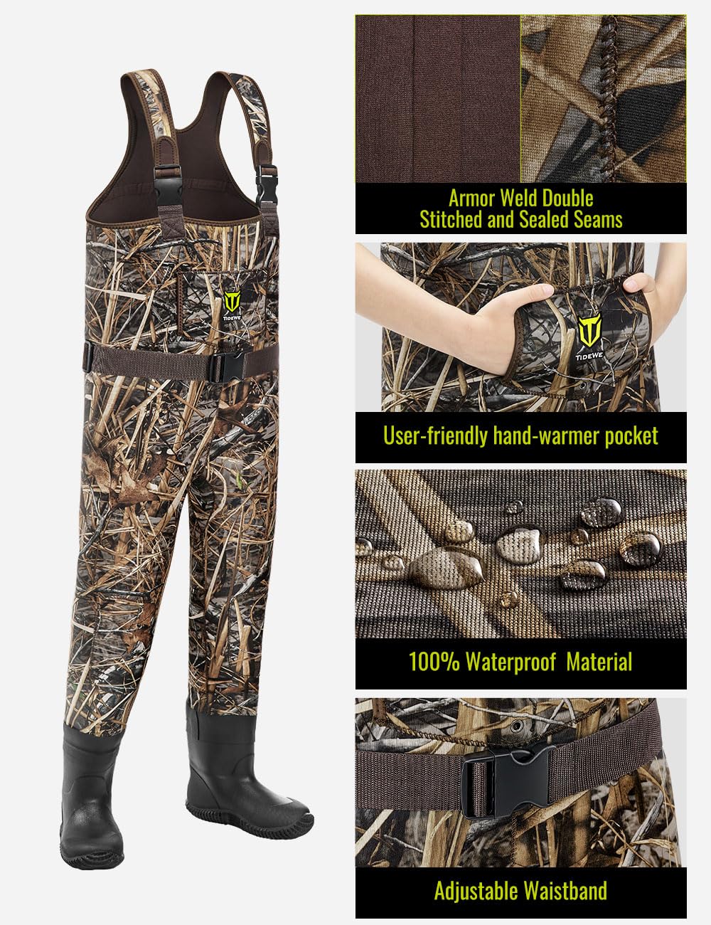 TIDEWE Kids Neoprene Waterproof Insulated Chest Waders for Hunting BN4/5