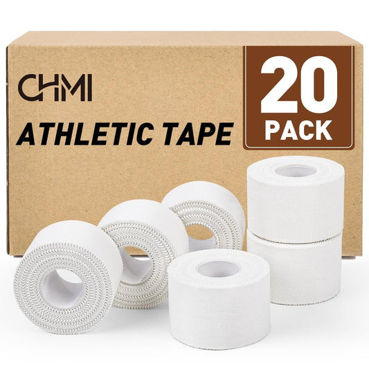 CHMI Athletic Tape,White Sports Tape (20 Pack), 200 Yards Rolls Very Strong Easy Tear NO Sticky Residue Best Tape for Gymnastics Climbing Bat Injuries Medical (1.5 Inch X 200 Yards).