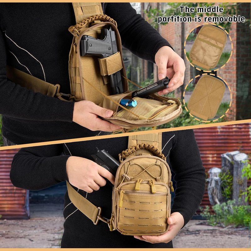Tactical Sling Backpack - Military Rover Crossbody Bag for Travel & Outdoor | Khaki Color