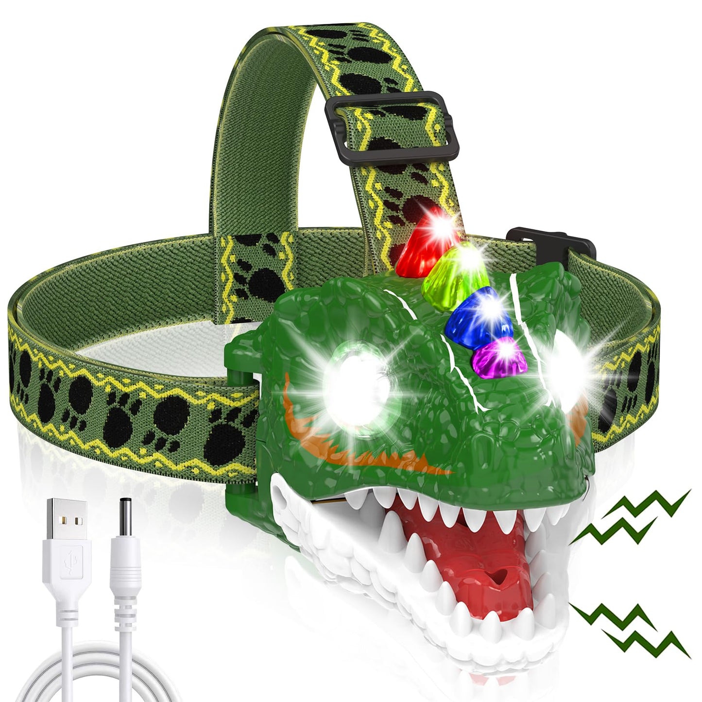 MOLAER Rechargeable Headlamp for Kids, Dinosaur Toy Head Lamp Flashlight for Boys Girls, Outdoor Camping Gear, Roar & Silent Mode LED Headlight, Gift for Halloween, Christmas, Birthday