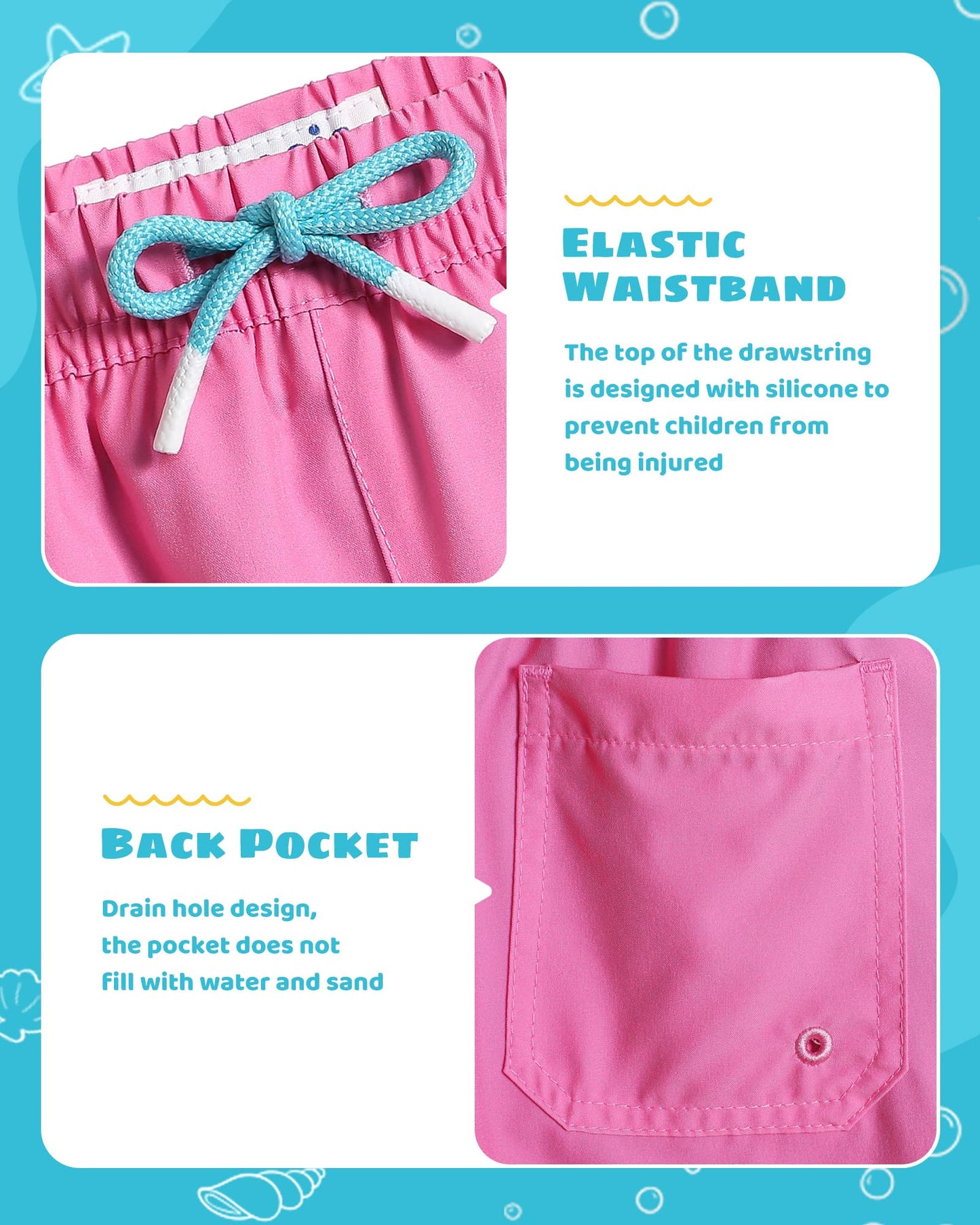 maamgic Boys Swim Trunks with Compression Liner Toddler Stretch Swim Shorts Quick Dry Swimming Trunks Boxer Brief 2 in 1 Beach Shorts Pink Lake Blue 5/6