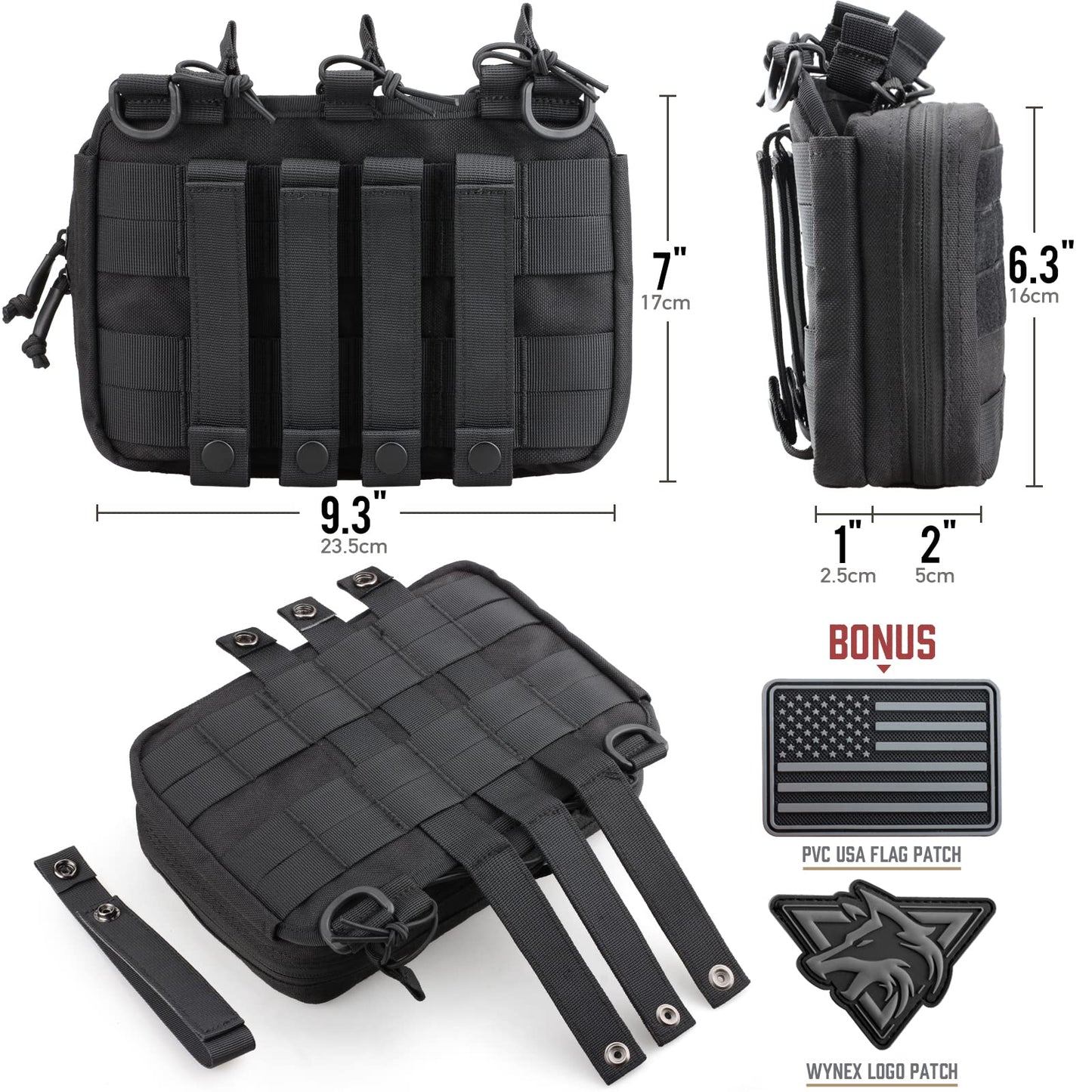 WYNEX Tactical Mag Admin Pouch, Molle Utility Tool Pouch Medical EMT Organizer with Triple Stacker Magazine Holder for M4 M16 Patch Included Black