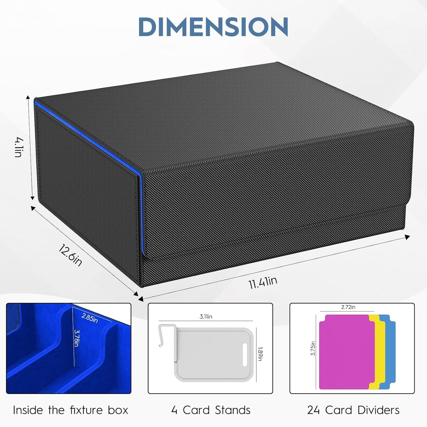Trading Card Storage Box - 3200+ MTG Card Organizer with 24 Colorful Dividers & 4 Stands | Fits Yu-Gi-Oh & Game Cards (Black & Blue)