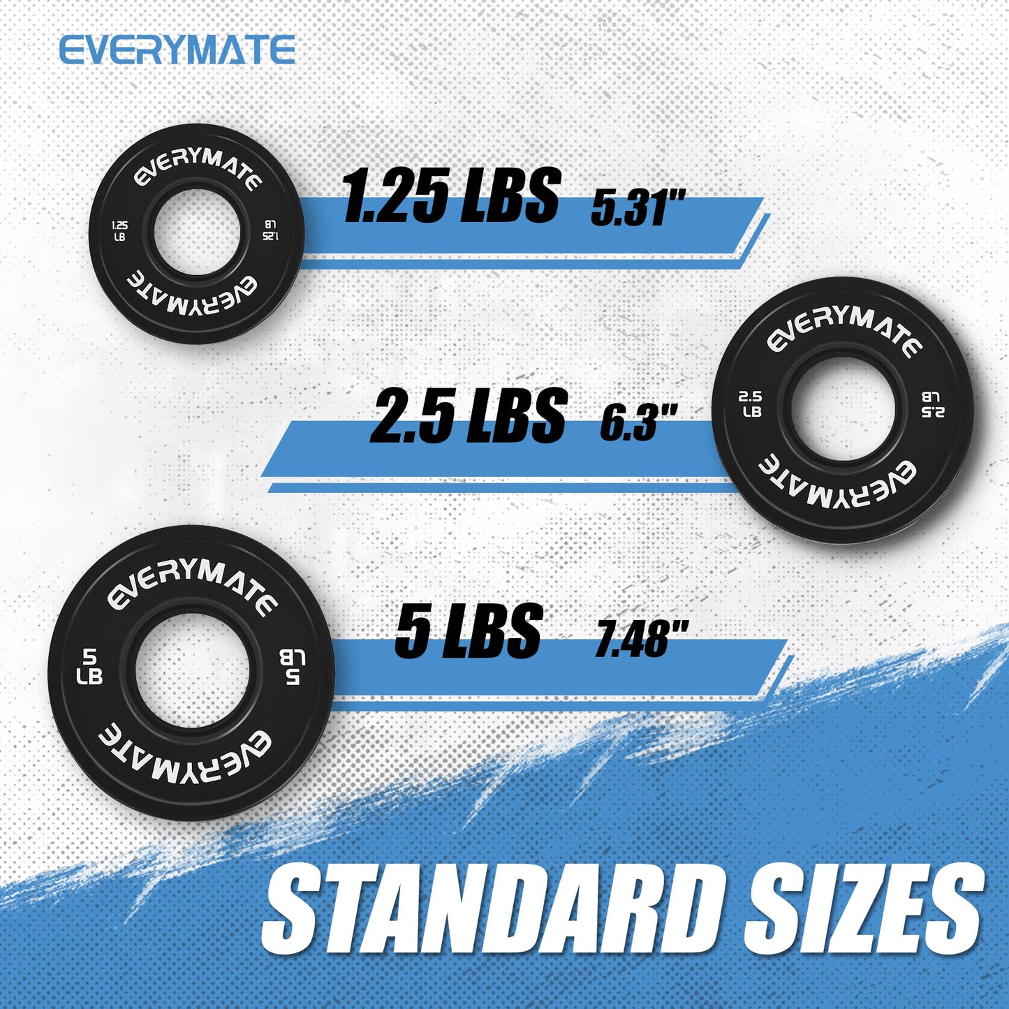 EVERYMATE Black Change Weight Plates 1.25LB 2.5LB 5LB Combo Set Fractional Plate Olympic Bumper Plates for Cross Training Bumper Weight Plates Steel Insert Strength Training Weight Plates