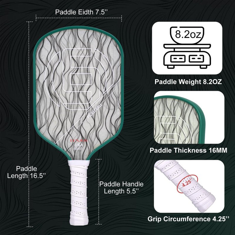 IEJ Pickleball Paddles, Carbon Fiber Fully Encased Metallic Texture Material Surface, Increased Power & Control, 16mm Polymer Core with Larger Sweet Spot Designed for Beginner to Intermediate Players
