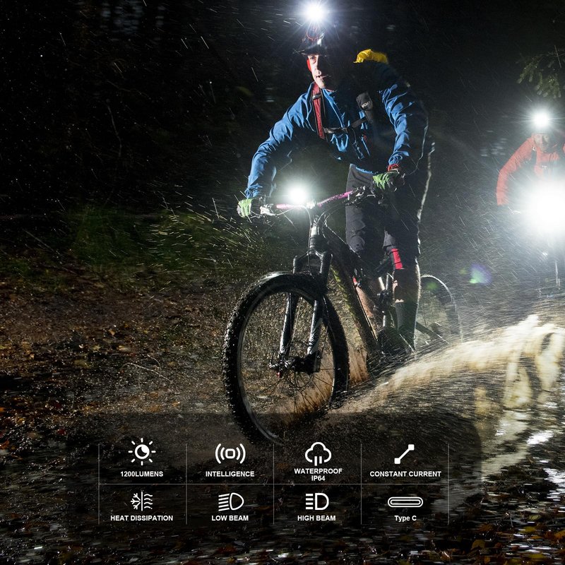 Bike Light for Night Light 1200 Lumens, 4500mAh Battery Bicycle Headlight LED Front Light with Ambient Light Sensing High Beam Low Beam for Men Women Kids Road Mountain Cycling - Mode 21700