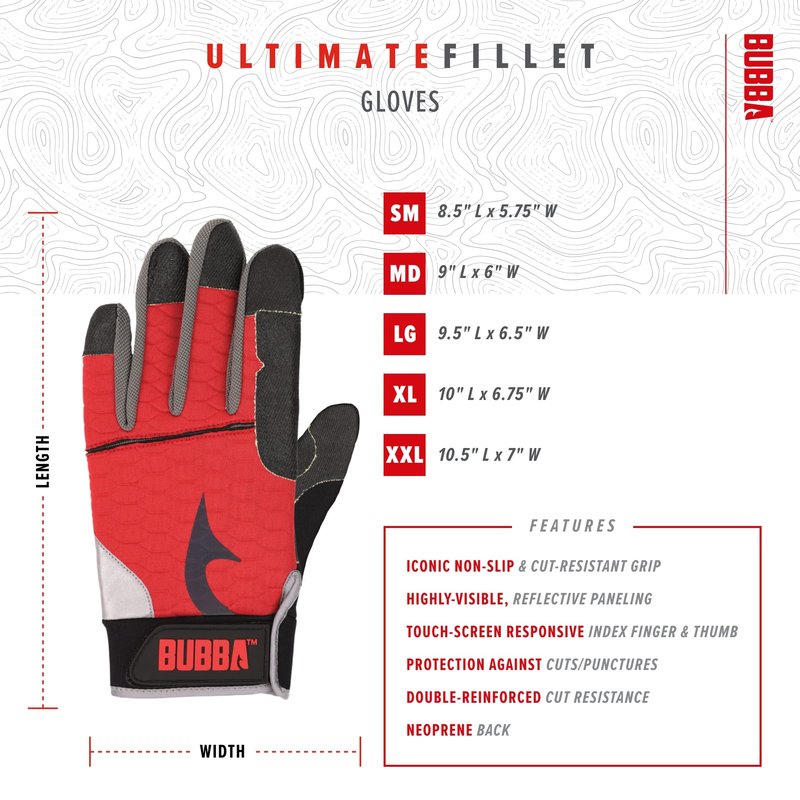BUBBA Ultimate Fillet Gloves with Cut Resistant Construction and Touch Screen Usability for Fishing, Angling, Boating and Outdoors, Large