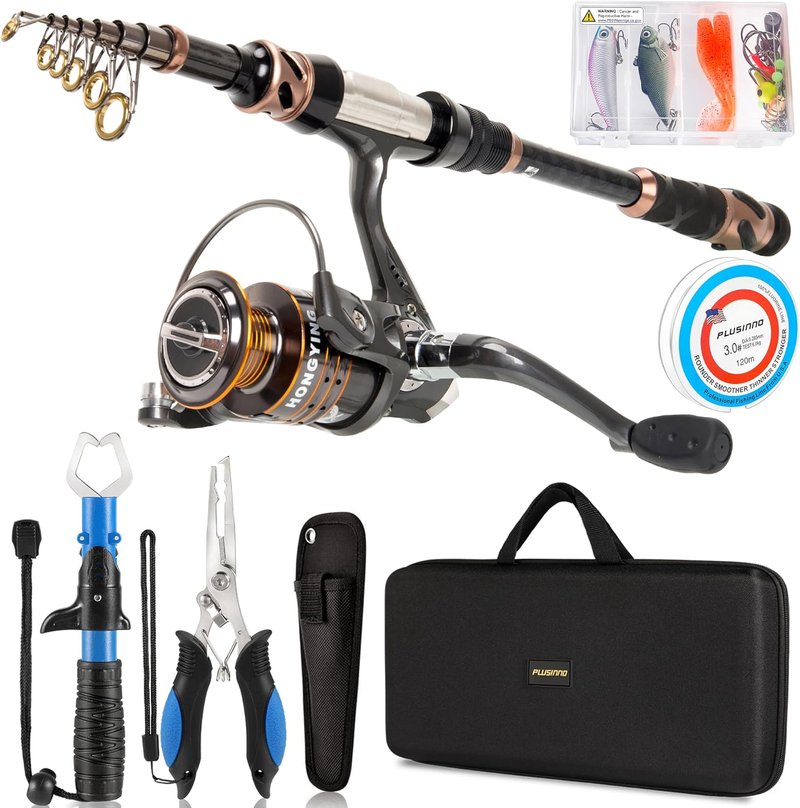Fishing Rod and Reel Combo - Carbon Fiber Telescopic Fishing Pole with Spinning Reel | 12 +1 Shielded Bearings