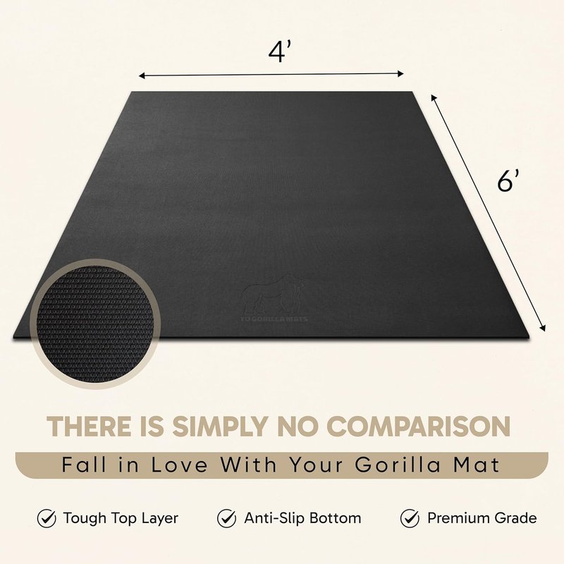 Large Exercise Mat - Ultra Durable Non-Slip Home Gym Flooring | 6'x4', 7'x4', 7'x5', 8'x4', 10'x4' (1/4" Thick)