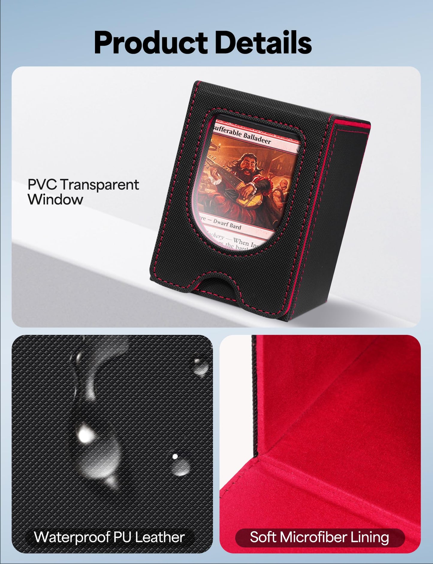 banloga Card Deck Box for MTG Commander, Card Case Holds 100+ Double-Sleeved Cards, Magic Card Box Fits for TCG/PTCG/CCG Card with 2 Dividers (Black&Red)