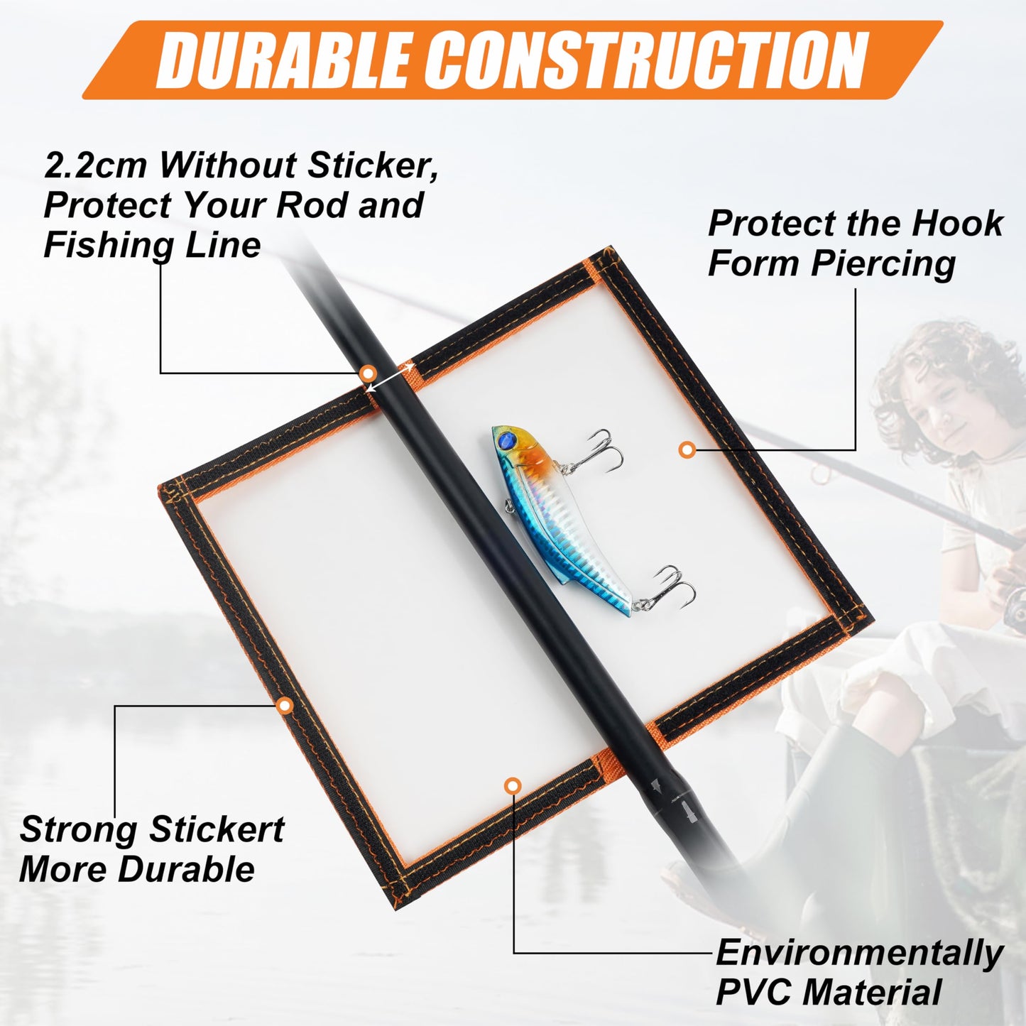 Fishing Lure Wraps for Fishing Rod with Velcro 4 Packs Bait Storage Covers Clear PVC Lure Protector Medium Large Sizes (M+L-ORANGE-4PCS)