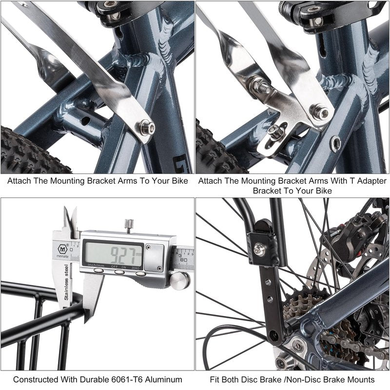 CXWXC Rear Bike Rack with Basket - Disc/Non-Disc Brake Compatible - Aluminum, Black, 26'-29' & 700c Wheels