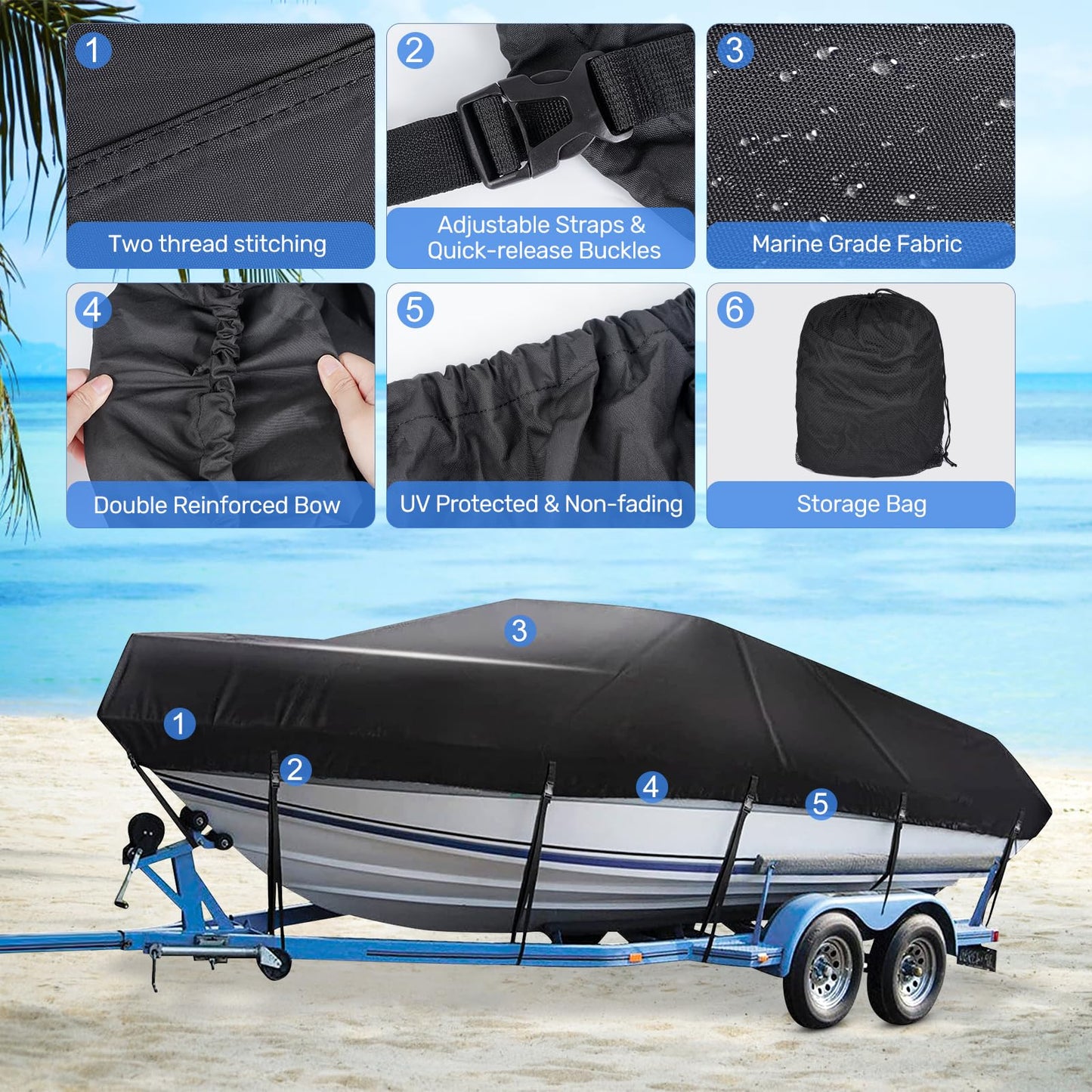 Mancro Boat Cover, Heavy Duty 17-19ft Waterproof Trailerable Boat Cover