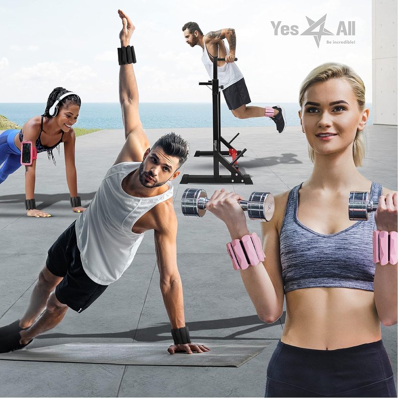 Yes4All Wrist & Ankle Weights, Adjustable Silicone Ankle weights for Women Men Home Gym Workout, Yoga, Dance, Cardio, Pilates, Aerobics, Walking and Running, Pink - (1lbs x2)