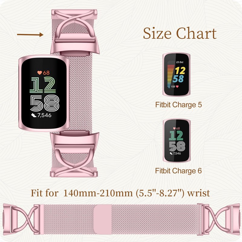 JKD Cute Bands Compatible with Fitbit Charge 6/Charge 5 Band Women Men, Soft Milanese Metal Solo Loop Wiristbands Replacement Bands for Fitbit Charge 5/Charge 6 Fitness Tracker Accessory, Royalgold
