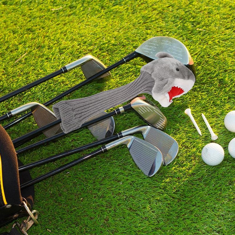 Joyzan Golf Headcovers, Knit Club Head Cover Shark Plush Cloth Portable Putter Driver Protector Funny Animal Handmade Protection Accessories Long Neck Pom Well Fairway Hybrid Woods Set Bag Men Women