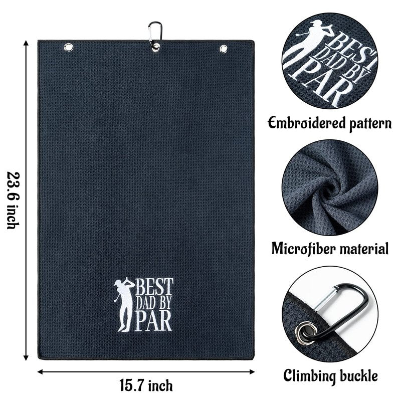 R HORSE 2Pcs Funny Golf Towel for Dad, Microfiber Embroidered Golf Towels for Bags with Clip, Best Dad by Par Birthday Christmas Retirement Gifts for Father Men Golfer Fan