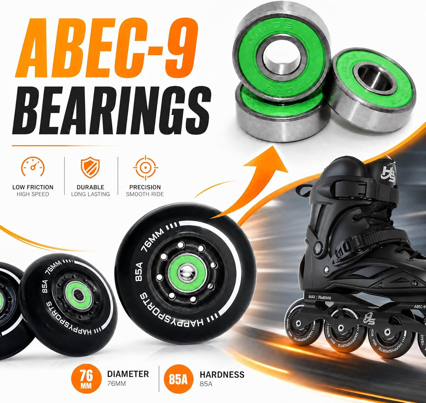High-Performance Inline Skates for Men & Women - Ankle Support, Aluminum Frame | Smooth Ride on Asphalt & Indoor Fitness, Black