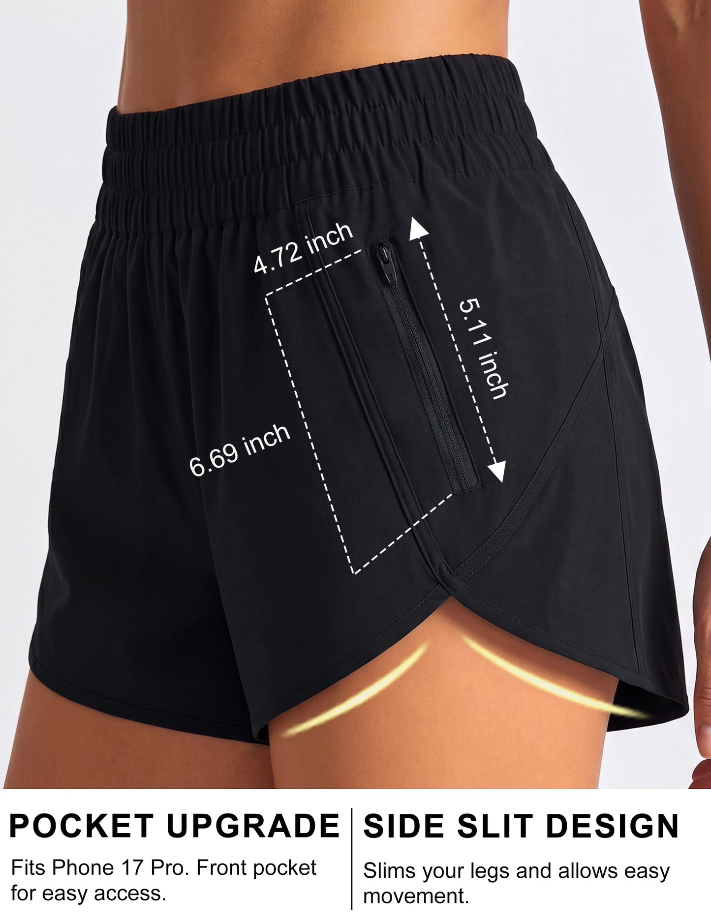 BMJL Women's Running Shorts Elastic High Waisted with Pockets, 2.5" Sporty Workout Quick Dry Athletic Shorts(M,Black)