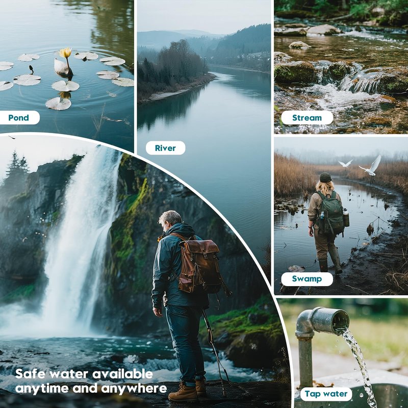 Personal Survival Straw.316L Stainless Steel Reusable Water Filter Straw Portable Water Purifier Straw for Camping Hiking Backpacking Travel, Emergency Survival Gear（ Dark Green,1 Pcs）