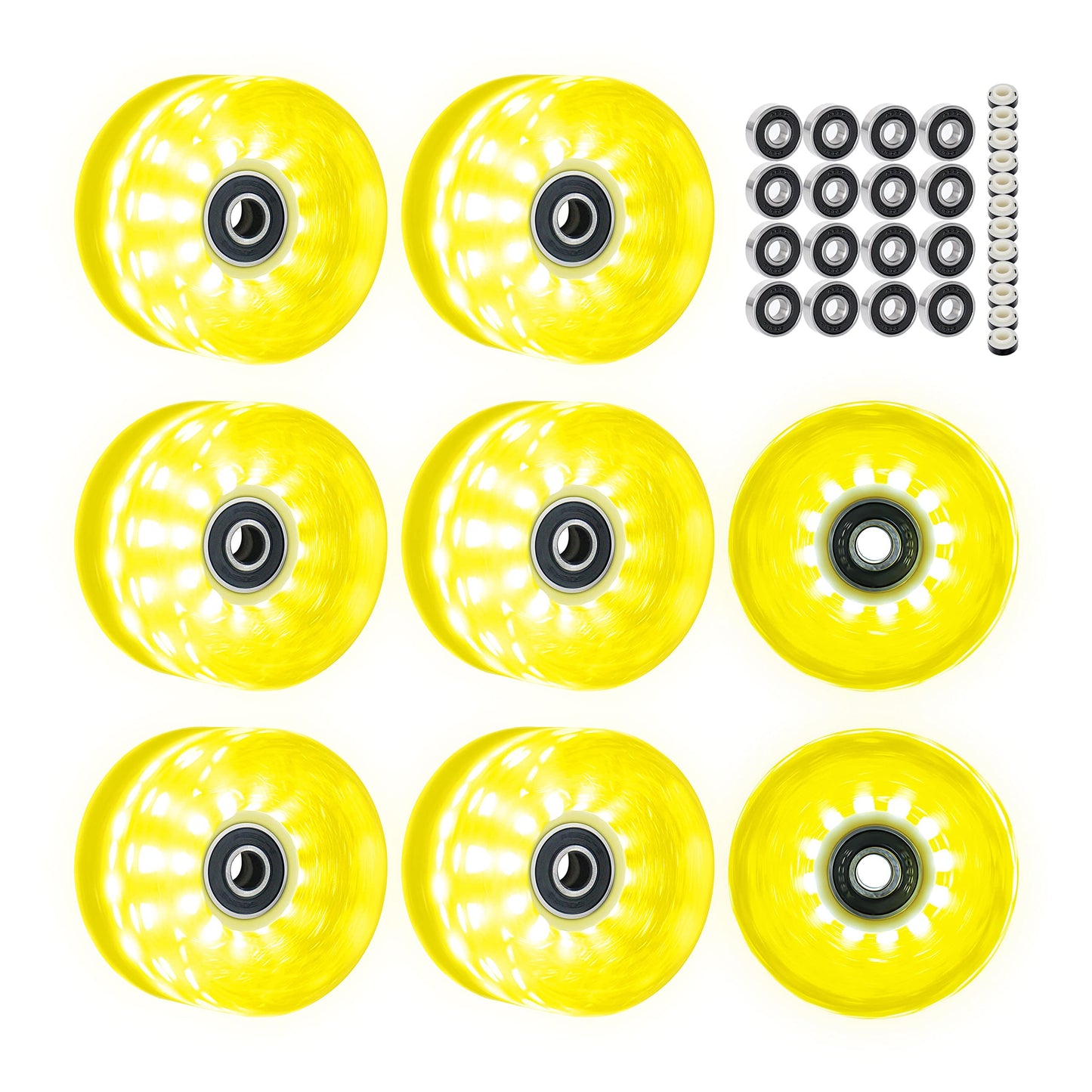 CLAS Fox Roller Skate Wheels Luminous Light up with Shining Dots and ABEC-9 Bearings Installed 65mm X 35mm 82A 8 PCS Outdoor or Indoor for Double Row Skating (Fluo. Yellow)