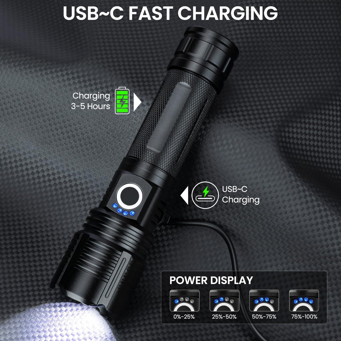 BEFAMALI 4 Pack Flashlight Rechargeable High Lumens, 99000LM Flash Light, Adjustable LED Bright Flashlights with 5 Modes & USB Cable, Waterproof Powerful Flashlight for Home Camping Outdoor