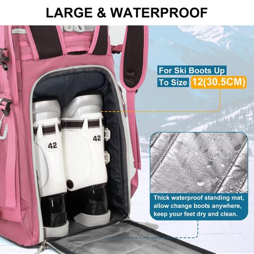 Lunidry Ski Boot Bag, 65L Waterproof Ski Bag & Snowboard Boot Bag, Travel Backpack for Skis Snowboard Helmet Goggles & Accessories