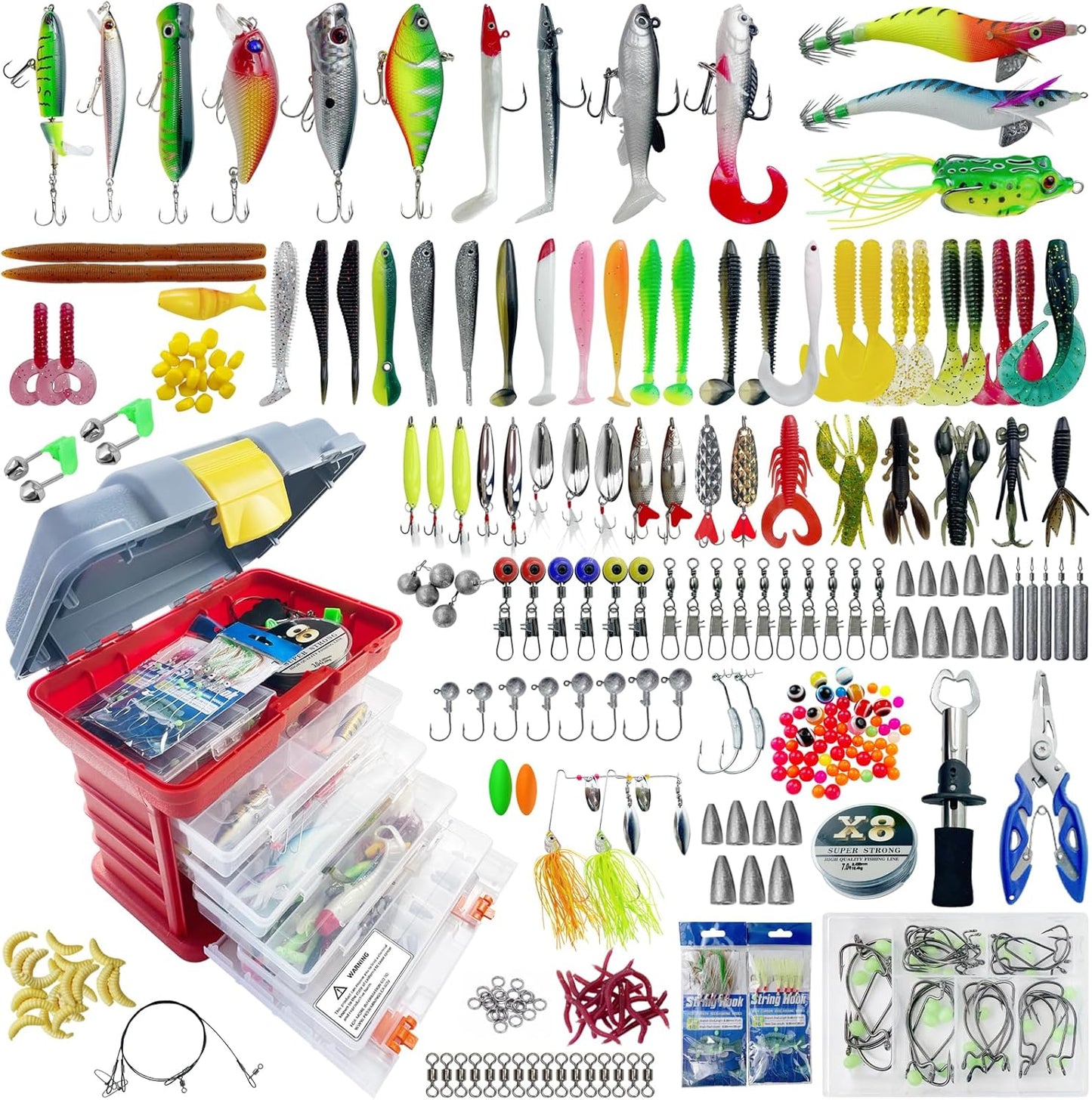 Fishing Lures Kit - 346-Piece Tackle Box Set with Crankbait, Minnow, Spinnerbaits & More for Freshwater/Saltwater Fishing