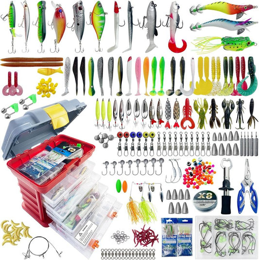 Fishing Lures Kit - 346-Piece Tackle Box Set with Crankbait, Minnow, Spinnerbaits & More for Freshwater/Saltwater Fishing