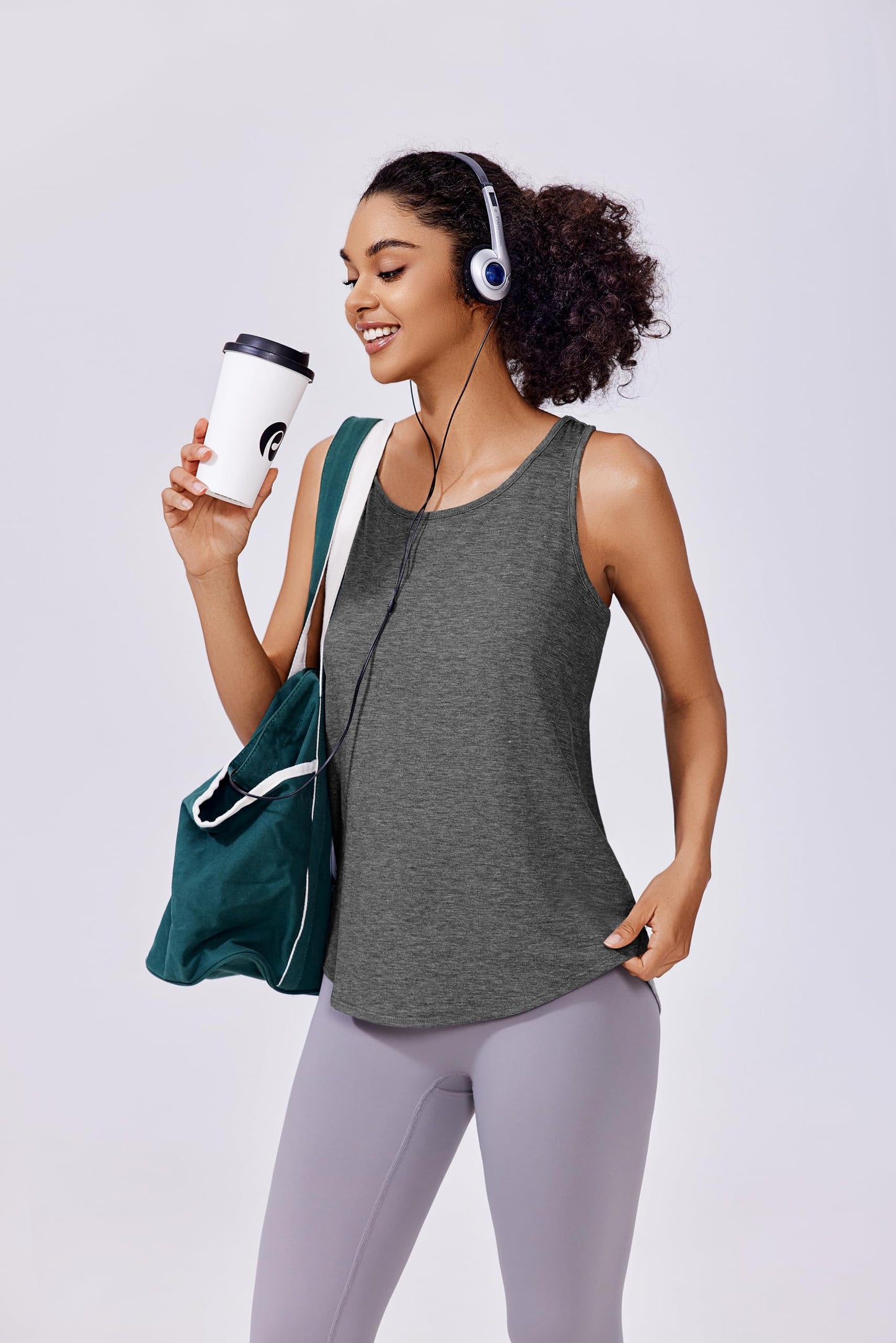 PINSPARK Workout Tank Top Woman Sleeveless Athletic Shirts Racerback Running Shirt Moisture Wicking Exercise Top Pack, Dark Grey/Green S