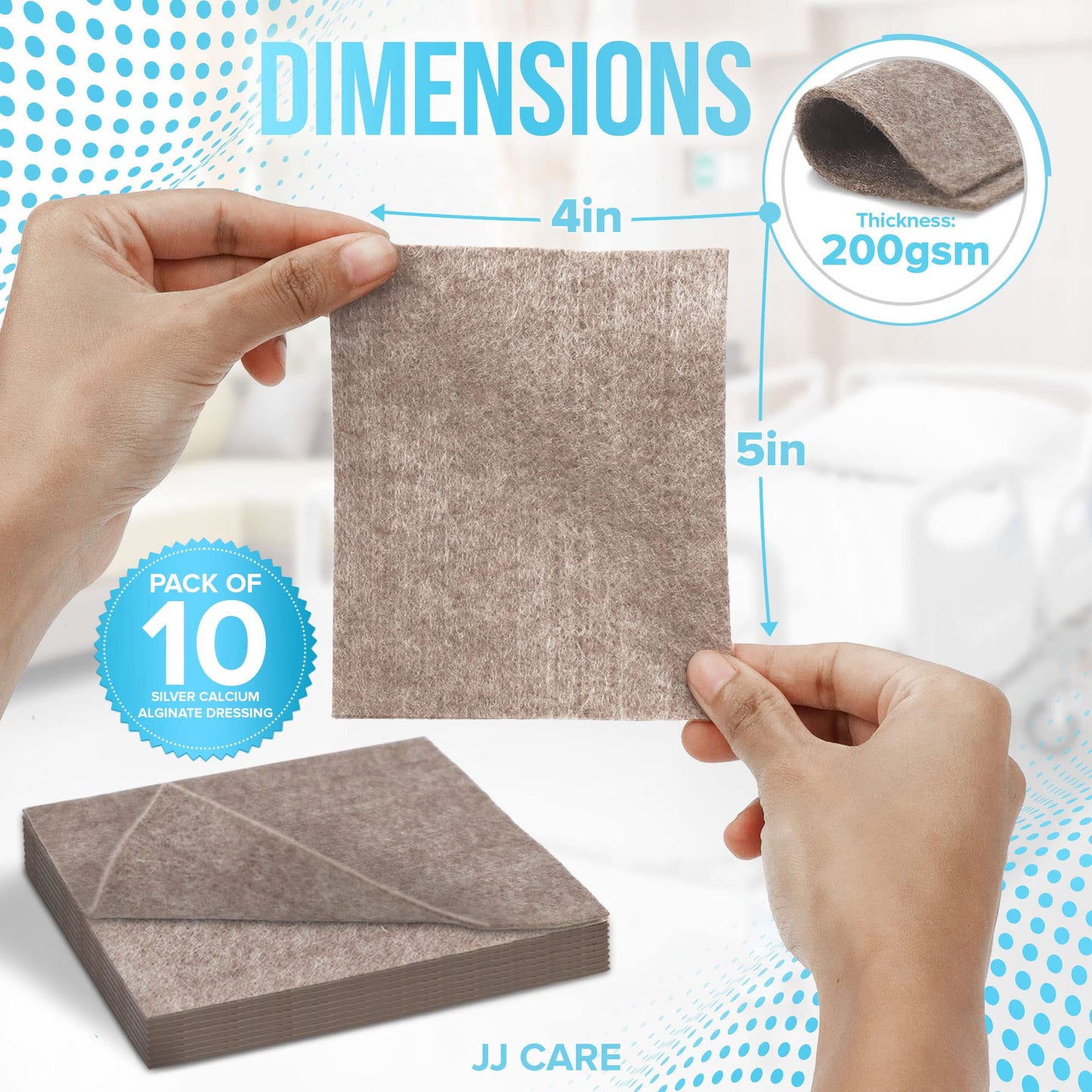 JJ CARE Silver Calcium Alginate Wound Dressing (Pack of 10) 4x5, Silver Alginate Wound Dressing Individually Packed, Highly Absorbent Non-Adherent Bandages for Wound Care