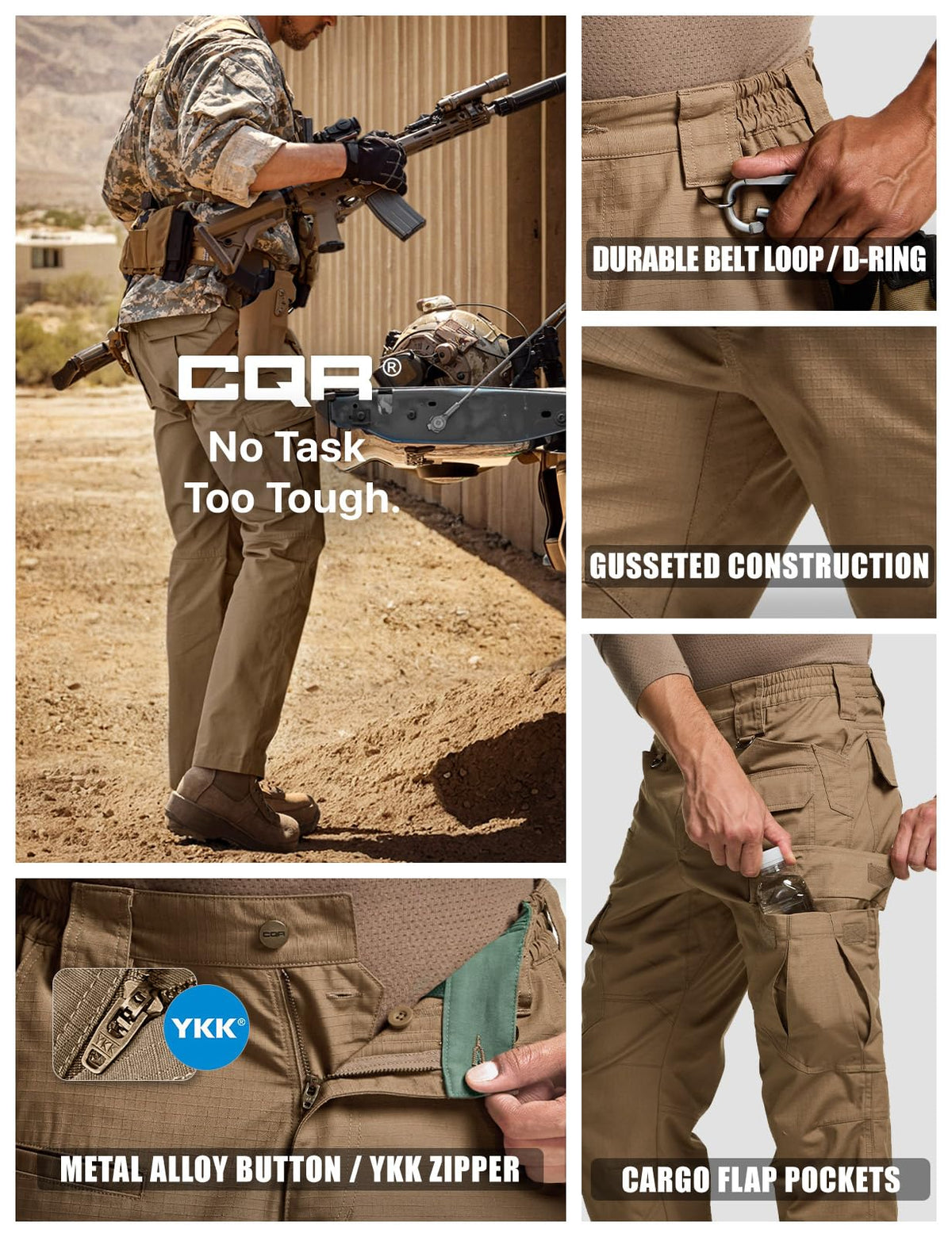 CQR Men's Tactical Pants, Water Resistant Ripstop Cargo Pants, Lightweight EDC Work Hiking Pants, Outdoor Apparel, Raider Mag Cougar, 40W x 30L